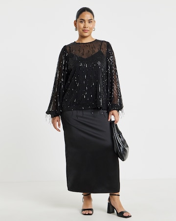 Simply Be Black Fringe Sequin Blouse