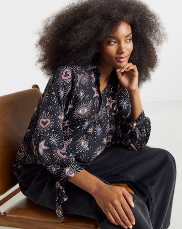 Twisted Wunder Stacey Star & Heart Print Chiffon Shirt