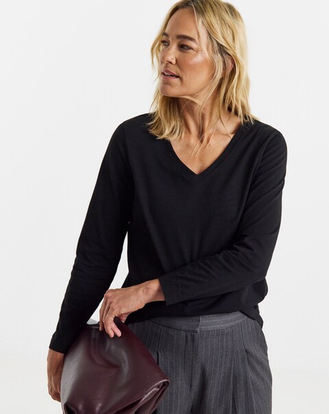 Black V-Neck Long Sleeve T-Shirt