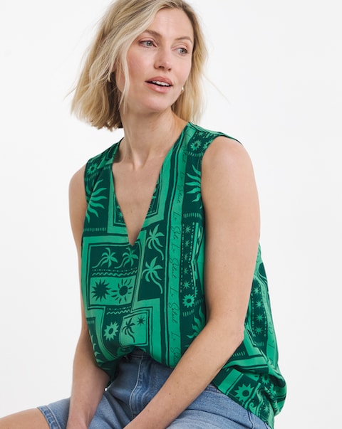 Abstract Print V Neck Woven Vest