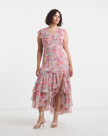 Boutique Floral Print Frill Hem Dobby Georgette Maxi Dress
