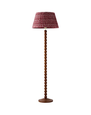 ValueLights Bobble Walnut Floor Lamp with Burgundy Floral Pleated Shade