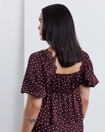 Simply Be Burgundy Spot Short Sleeve Lace Trim Top Co Ord