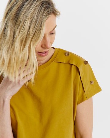 Mustard Button Shoulder Bubble Hem Top