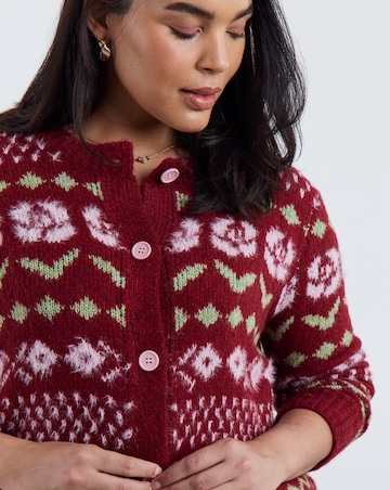 Floral Fair Isle Crew Neck Cardigan