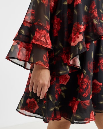 Simply Be Rose Print Frill Skater Dress