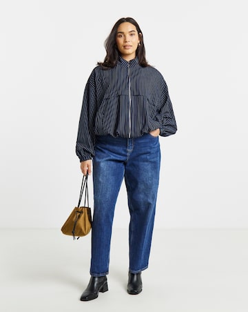 Simply Be Navy Stripe Full Zip Funnel Neck Top Co Ord