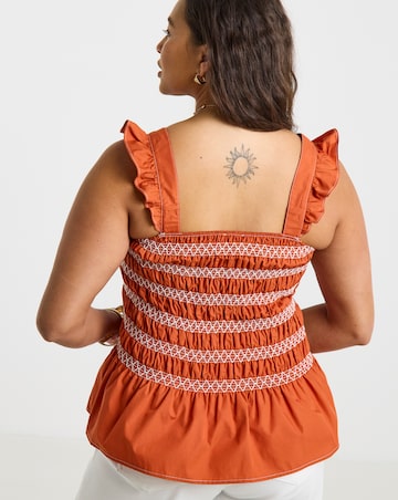 Rust Shirred Flutter Sleeve Poplin Shirred Top