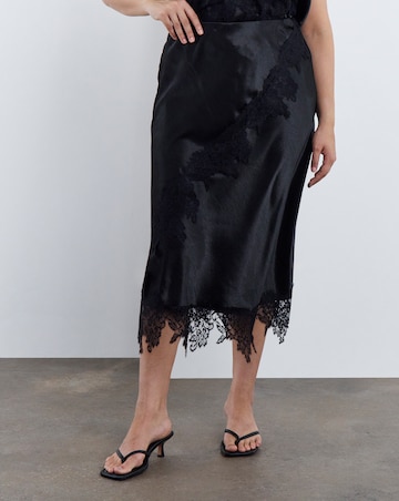Simply Be Black Satin Lace Trim Midaxi Skirt