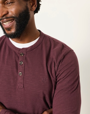 FatFace Long Sleeve Woodside Henley T-Shirt - Plum Purple