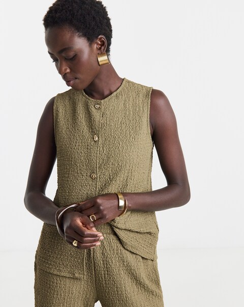 Bubble Texture Gold Button Through Top