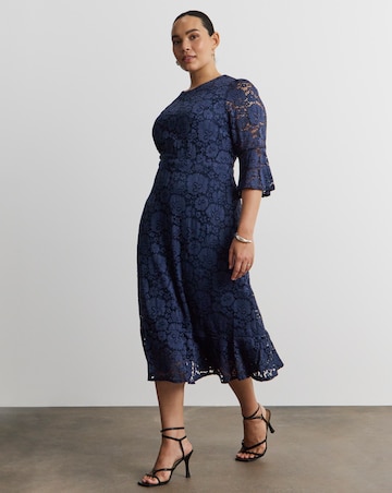 Joanna Hope Fluted Sleeve Stretch Lace Midi Dress