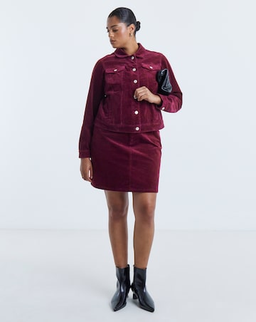 Burgundy Detachable Faux Fur Collar Cord Jacket