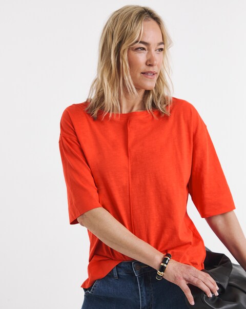 Seam Detail Boxy Crew Neck T-Shirt