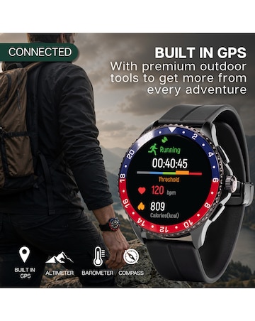 Rotary AMOLED GPS Calling Black Silicone Smart Watch