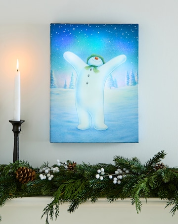 The Snowman with Northern Lights Lit Canvas