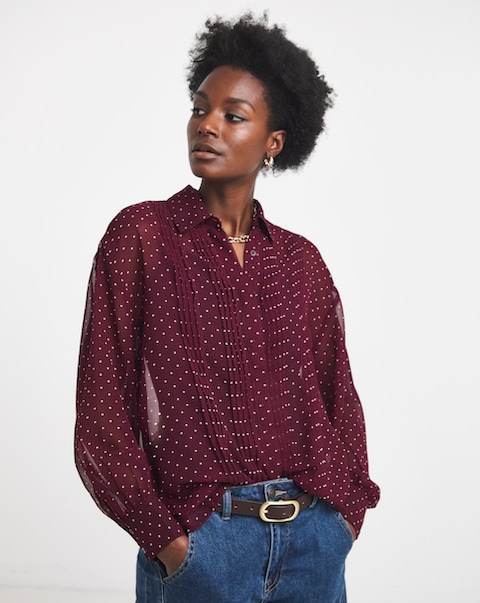 New In - Burgundy Pinspot Georgette Shirt