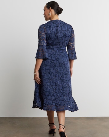 Joanna Hope Fluted Sleeve Stretch Lace Midi Dress