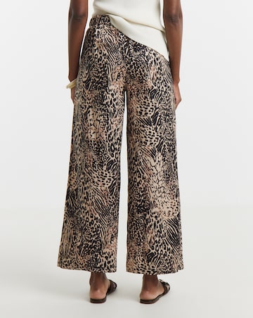 Animal Print Textured Wide Leg Trouser
