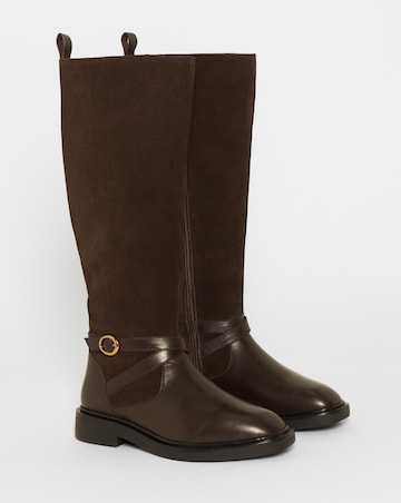 Chyna Leather Suede Mix Knee High Riding Boots - Wide Fit (E) & Curvy Calf