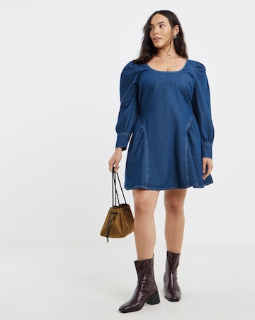 Mid Blue Long Sleeve Mini Dress