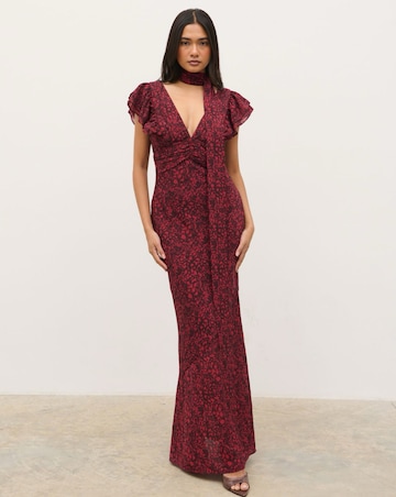Pretty Lavish Andi V-Neck Frill Leopard Print Maxi Dress