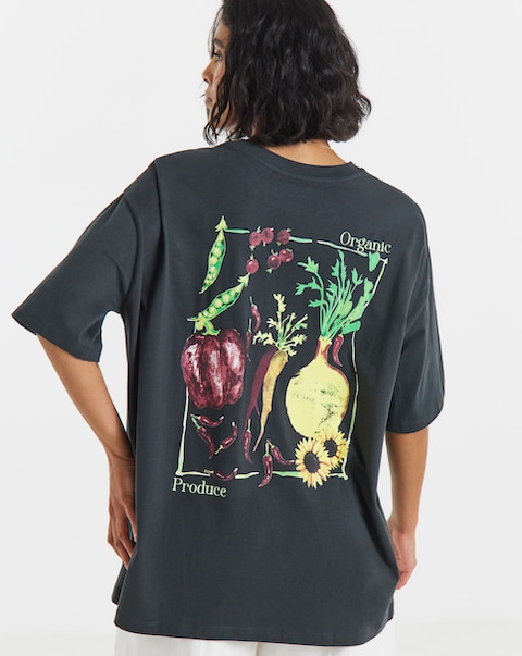 Simply Be Black Vegetables Oversized Graphic T-Shirt