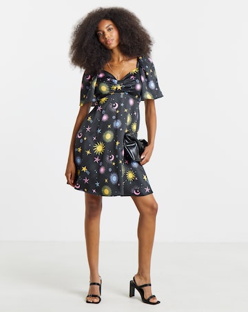 Twisted Wunder Cordella Star & Moon Print Woven Satin Mini Dress