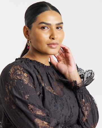 Simply Be Chocolate Lace Long Sleeve Top