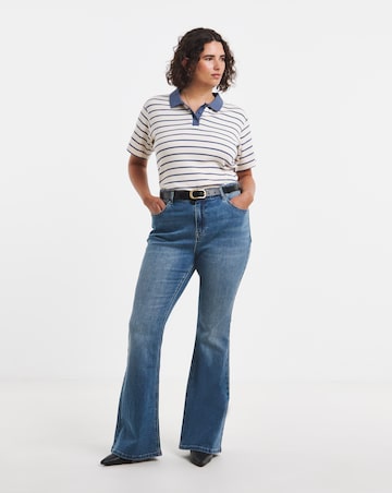Blue Stretch Denim Flare Leg Jeans
