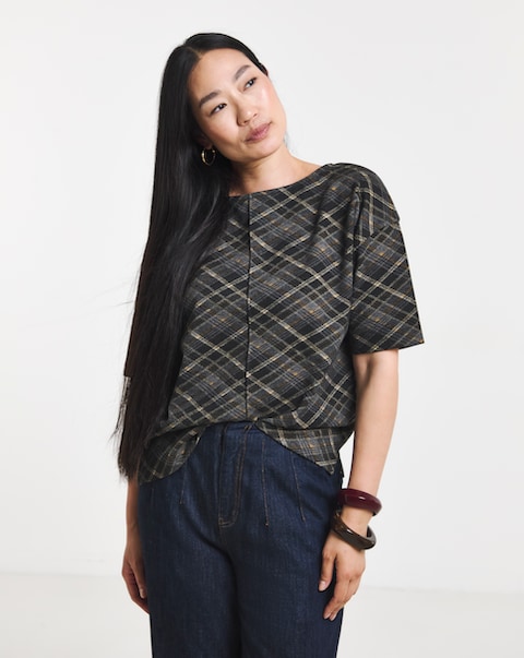 Simply Be Check Jacquard Boxy T-Shirt