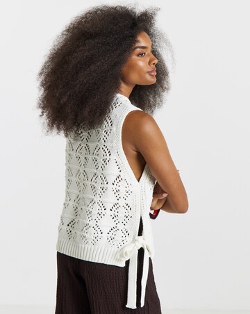 Cream Cotton Tie Side Knitted Tank Top
