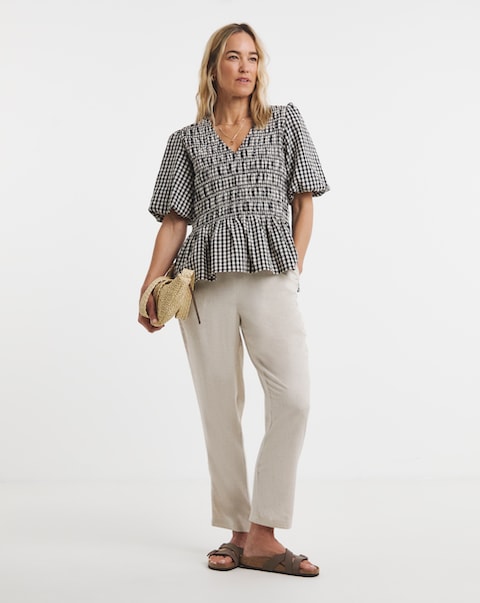 Stone Linen Mix Tapered Trouser
