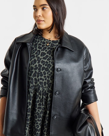 Simply Be Khaki Leopard Wafffle Dropped Hem Midi Dress