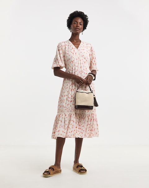Crinkle Tea Dress With Crochet Trim