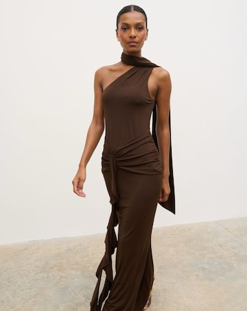 Pretty Lavish Celina Drape Ruffle Jersey Maxi Dress