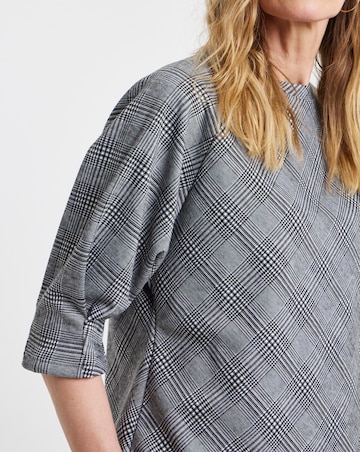 Grey Checked Raglan Sleeve Top