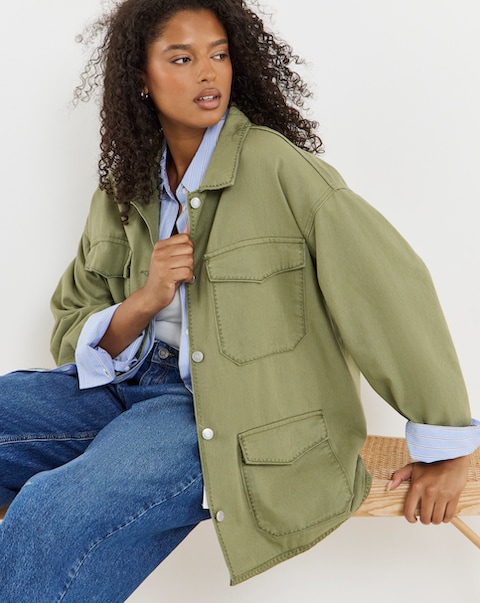 Simply Be Khaki Stitch Detail Utility Jacket