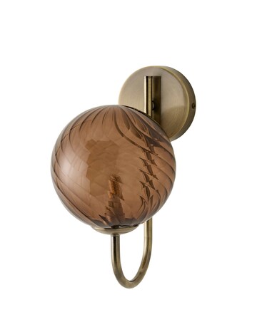 ValueLights Sydney Brushed Brass with Brown Swirl Glass Wall Light