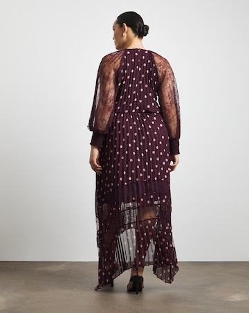 Joanna Hope Polka Dot Lace Sleeve Midi Dress