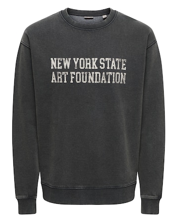 Only & Sons Creative College Relaxed Washed Crew Sweat - Washed Black