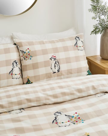 Festive Penguin Gingham Cotton Blend Duvet Cover Set