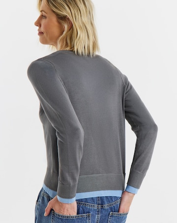 Contrast Detail Crew Neck Cardigan