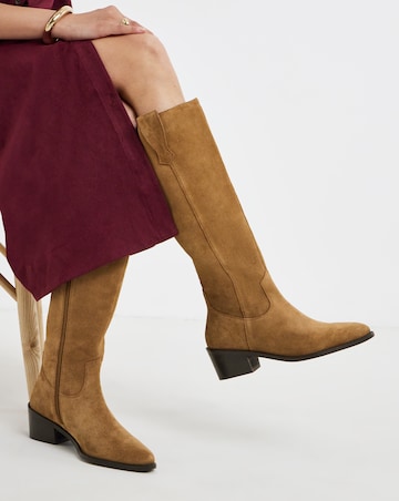 Carly Suede Knee High Western Boots - Wide Fit (E) & Curvy Calf