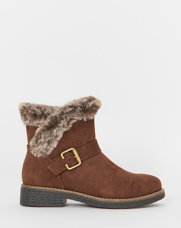 Cushion Walk Faux Fur Cuff Crepe Sole Ankle Boots - Extra Wide Fit (EEE)