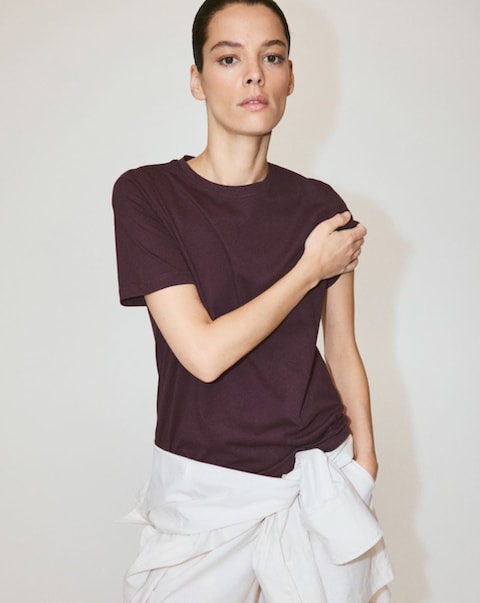 Mango Round Neck Short Sleeve Cotton T-Shirt
