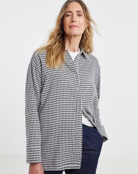 Twill Houndstooth Long Sleeve Shacket