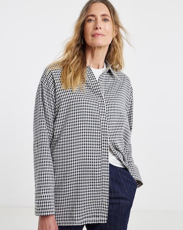Twill Houndstooth Long Sleeve Shacket