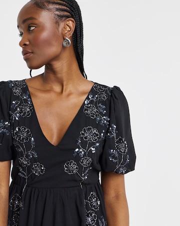 Maya Deluxe Blouson Embellished Mini Dress