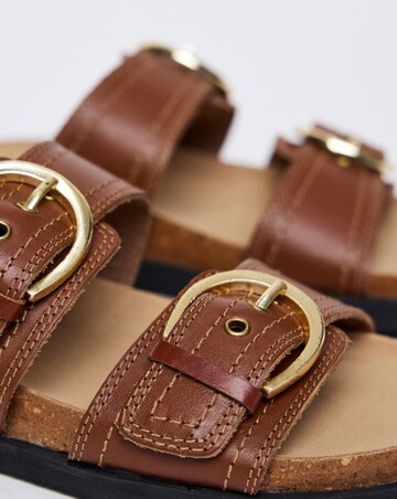 Hanoi Leather Double Buckle Footbed Sandals - Wide Fit (E)